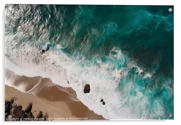 Water waves at a tropical beach aerial top view created with gen Acrylic by Michael Piepgras