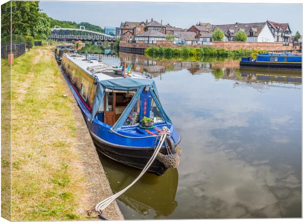 Colourful narrow boats grace Northwich Quay Canvas Print by Jason Wells