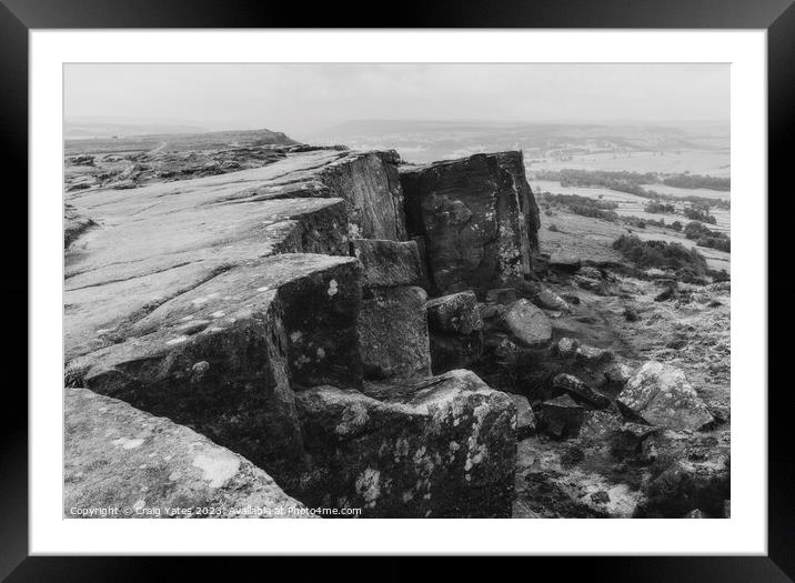 Curbar Edge In Black and White. Framed Mounted Print by Craig Yates
