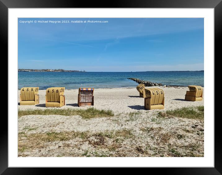 Beach chairs on a sunny summer day on the beach at the Baltic Se Framed Mounted Print by Michael Piepgras