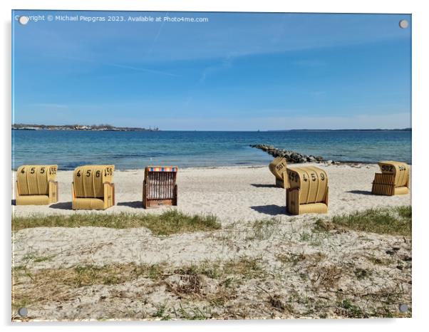 Beach chairs on a sunny summer day on the beach at the Baltic Se Acrylic by Michael Piepgras