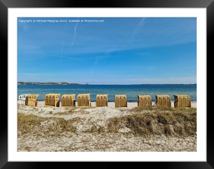 Beach chairs on a sunny summer day on the beach at the Baltic Se Framed Mounted Print by Michael Piepgras