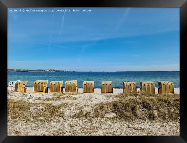 Beach chairs on a sunny summer day on the beach at the Baltic Se Framed Print by Michael Piepgras