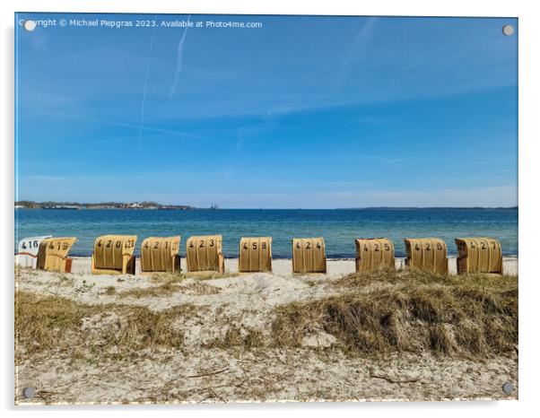 Beach chairs on a sunny summer day on the beach at the Baltic Se Acrylic by Michael Piepgras