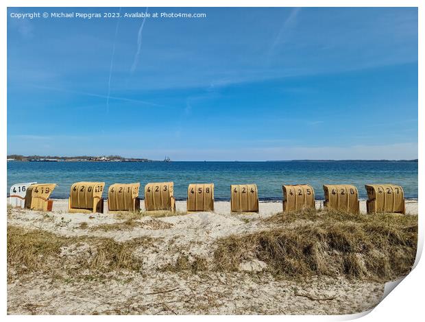 Beach chairs on a sunny summer day on the beach at the Baltic Se Print by Michael Piepgras