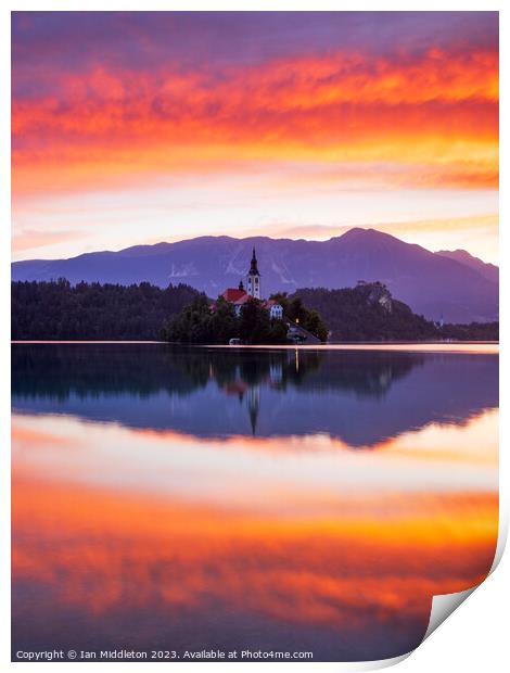Sunrise at Lake Bled Print by Ian Middleton