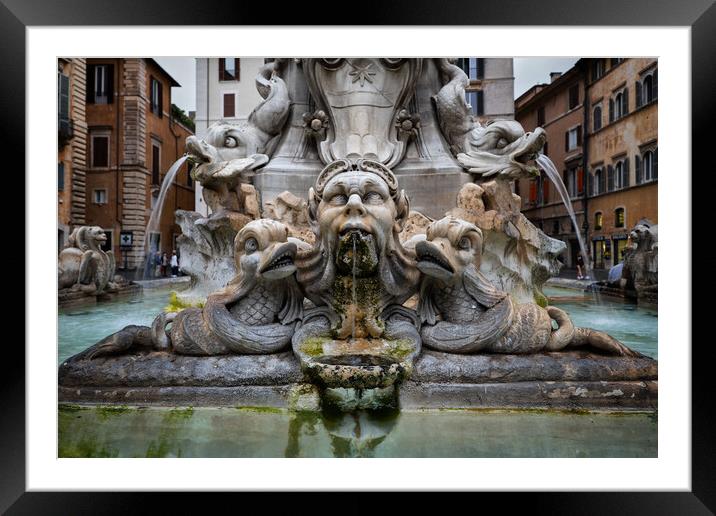 Grotesque Face And Dolphins Of Pantheon Fountain Framed Mounted Print by Artur Bogacki