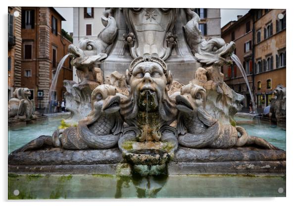 Grotesque Face And Dolphins Of Pantheon Fountain Acrylic by Artur Bogacki