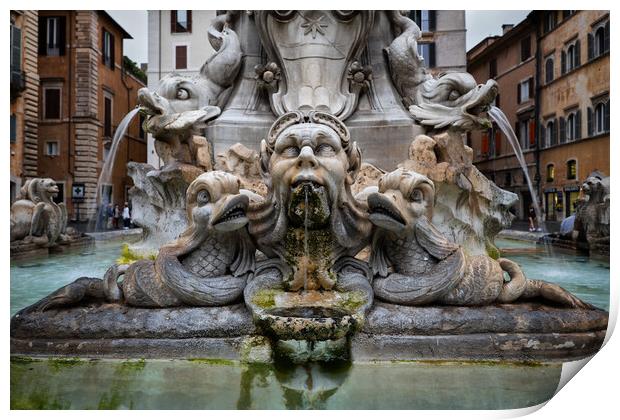 Grotesque Face And Dolphins Of Pantheon Fountain Print by Artur Bogacki