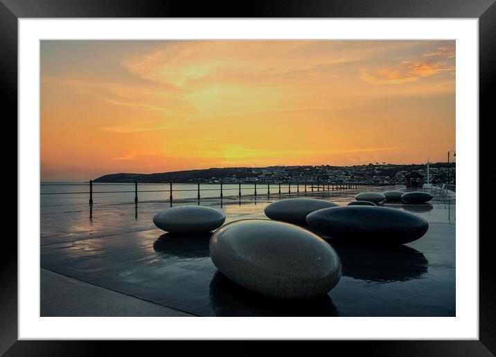 Penzance harbour sunset after the rain Framed Mounted Print by kathy white