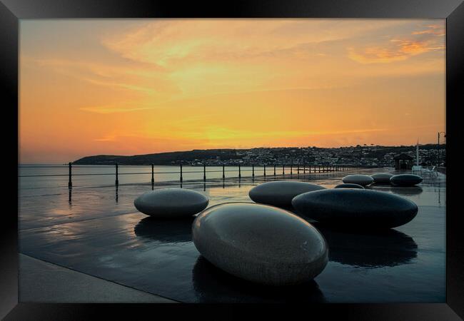 Penzance harbour sunset after the rain Framed Print by kathy white
