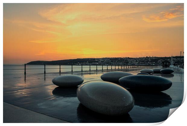 Penzance harbour sunset after the rain Print by kathy white