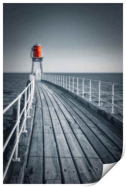 Whitby East Pier: Fade to Red Print by Tim Hill