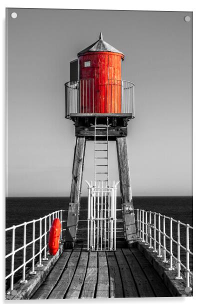Whitby East Pier Light: Black, White, and Red Acrylic by Tim Hill