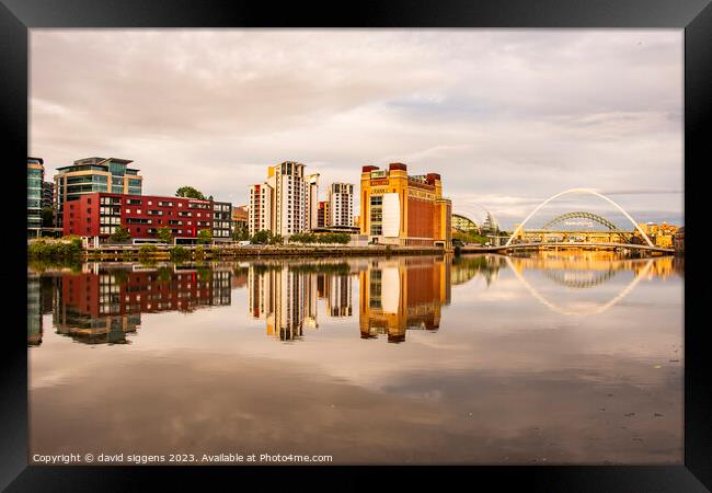 After sunrise Reflections Newcastle Quayside Framed Print by david siggens