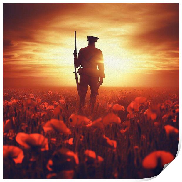 Remembrance, A Soldier Amidst the Poppies Print by kathy white