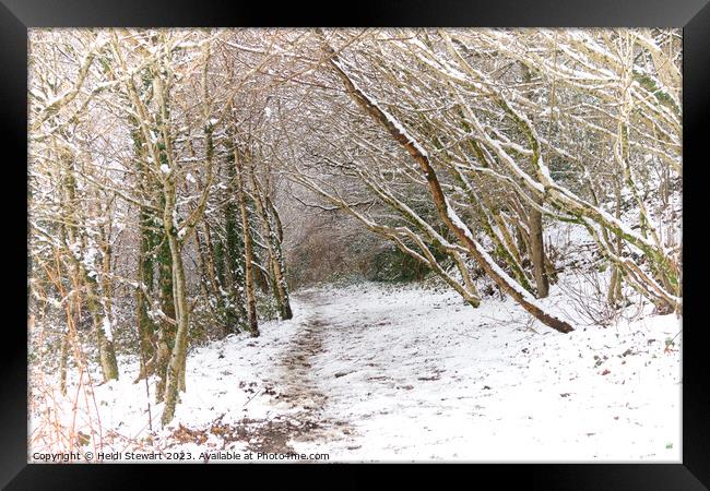 Snowy Woodland Path Framed Print by Heidi Stewart