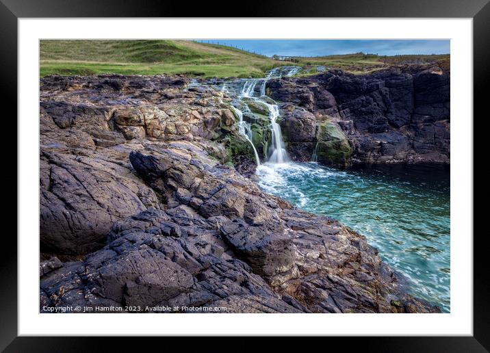Enchanting Dunseverick Waterfall: Nature's Coastal Framed Mounted Print by jim Hamilton