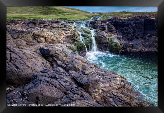 Enchanting Dunseverick Waterfall: Nature's Coastal Framed Print by jim Hamilton