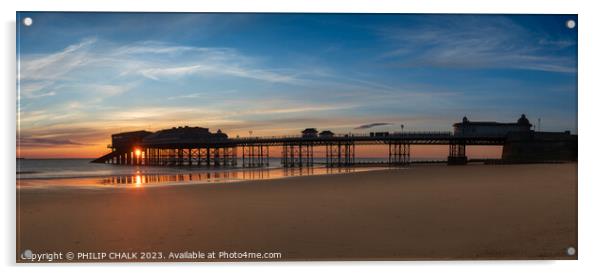 Serene Sunrise  Cromer pier Norfolk 906 Acrylic by PHILIP CHALK