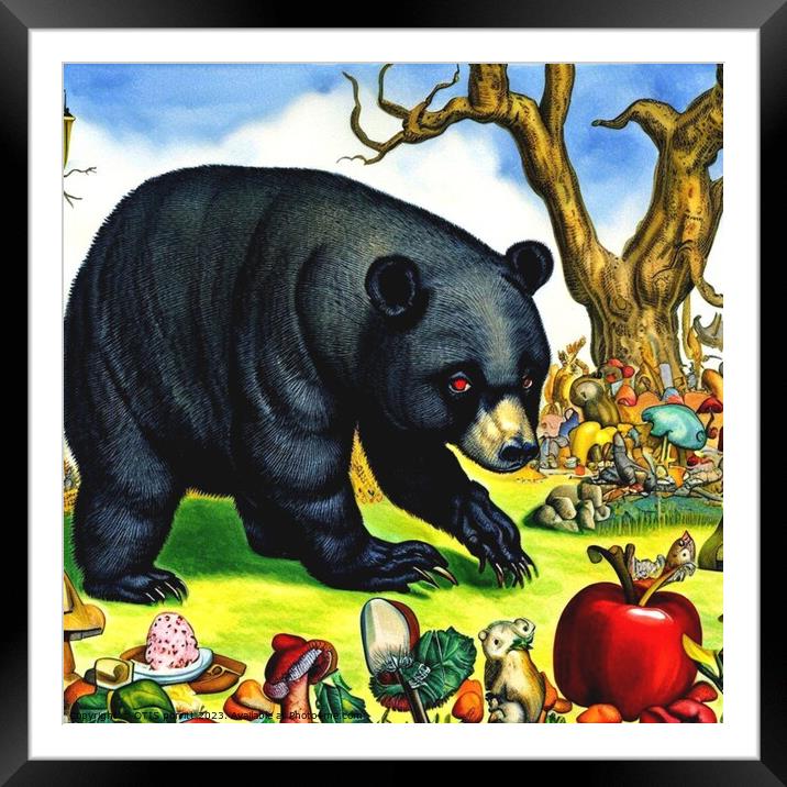 Black Bear (in the style of,Hieronymus Bosch) 5 Framed Mounted Print by OTIS PORRITT