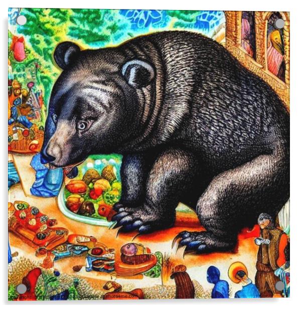 Black Bear (in the style of,Hieronymus Bosch) 7 Acrylic by OTIS PORRITT