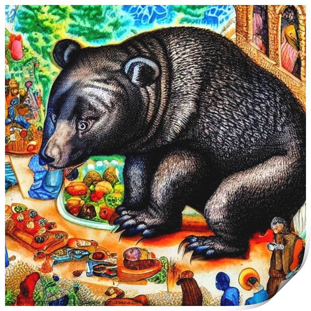 Black Bear (in the style of,Hieronymus Bosch) 7 Print by OTIS PORRITT