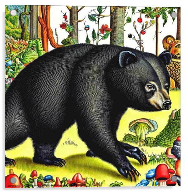 Black Bear (in the style of,Hieronymus Bosch) Acrylic by OTIS PORRITT