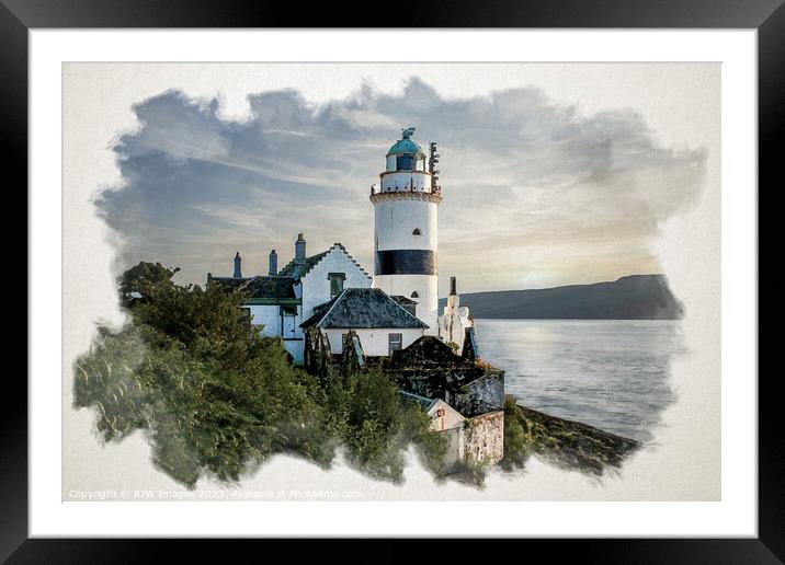 Cloch Lighthouse Watercolour Framed Mounted Print by RJW Images