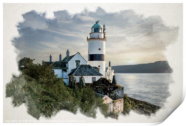 Cloch Lighthouse Watercolour Print by RJW Images