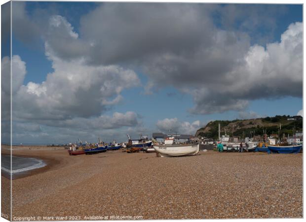 Between Catches on Hastings Stade. Canvas Print by Mark Ward