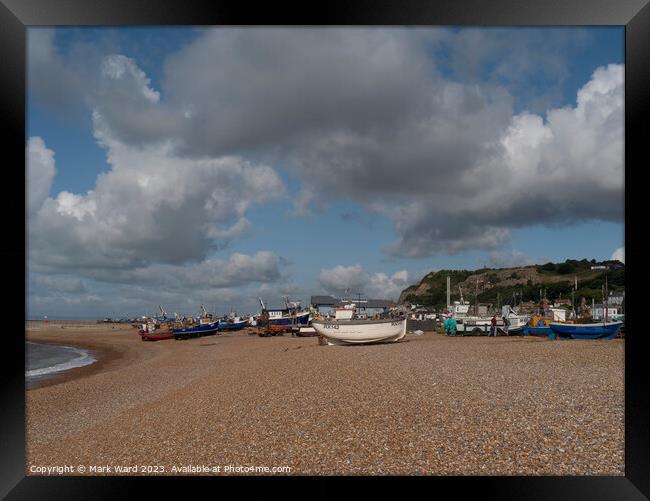 Between Catches on Hastings Stade. Framed Print by Mark Ward