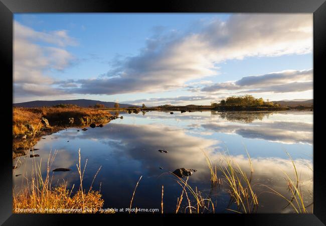 Serene Reflections: Autumn Sunrise on Loch Ba Framed Print by Mark Greenwood
