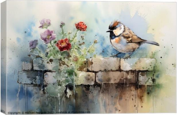 Beautiful watercolor singing bird in a garden on a white backgro Canvas Print by Michael Piepgras