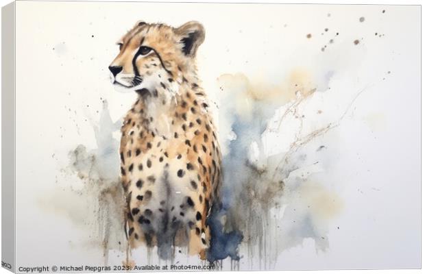 Watercolor painting of a cheetah on a white background. Canvas Print by Michael Piepgras