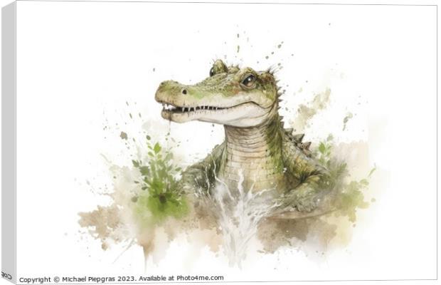 Watercolor painting of a cute crocodile on a white background. Canvas Print by Michael Piepgras