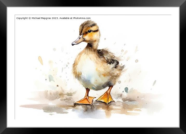 Watercolor painting of a duckling Framed Mounted Print by Michael Piepgras