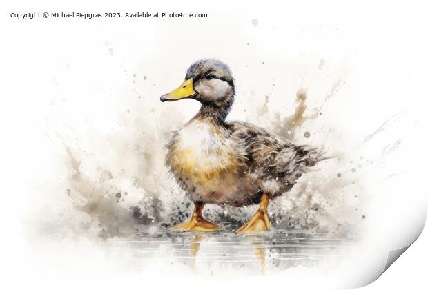 Watercolor painting of a duckling Print by Michael Piepgras