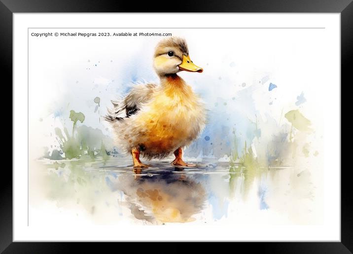 Watercolor painting of a duckling Framed Mounted Print by Michael Piepgras
