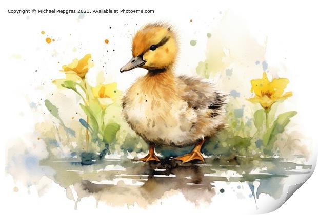 Watercolor painting of a duckling Print by Michael Piepgras