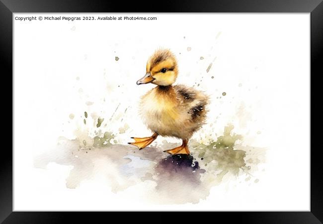 Watercolor painting of a duckling Framed Print by Michael Piepgras