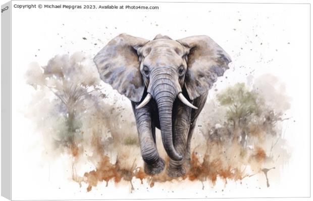 Watercolor painting of a big elephant on a white background. Canvas Print by Michael Piepgras