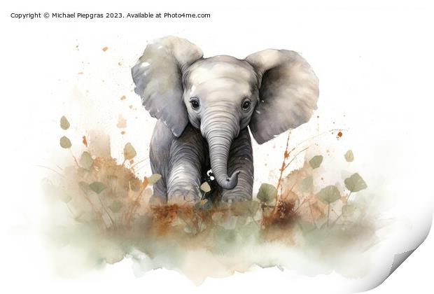 Watercolor painting of a big elephant on a white background. Print by Michael Piepgras