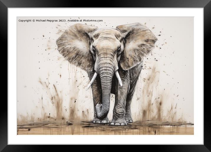 Watercolor painting of a big elephant on a white background. Framed Mounted Print by Michael Piepgras