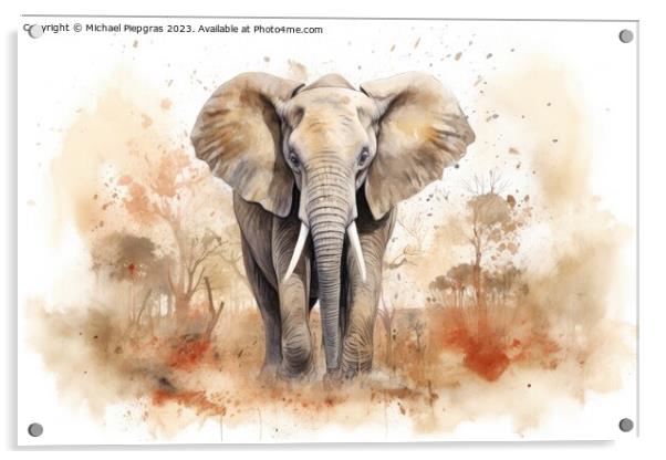 Watercolor painting of a big elephant on a white background. Acrylic by Michael Piepgras