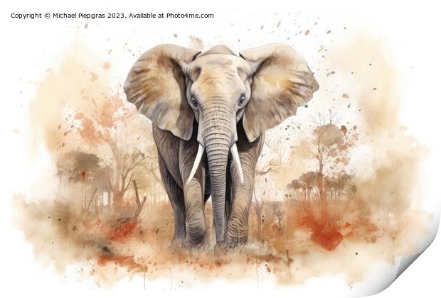 Watercolor painting of a big elephant on a white background. Print by Michael Piepgras
