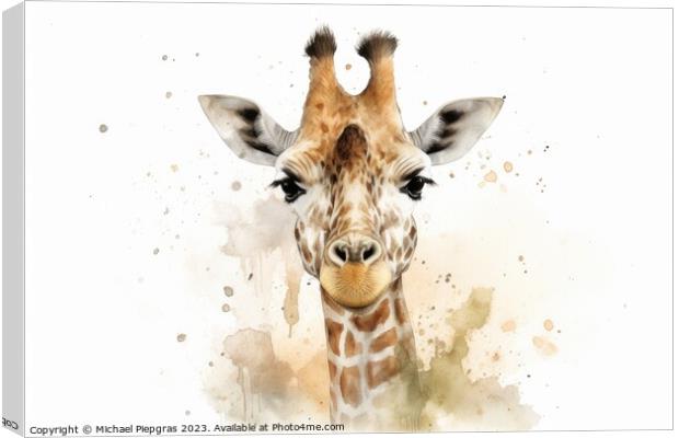 Watercolor painting of a giraffe on a white background. Canvas Print by Michael Piepgras