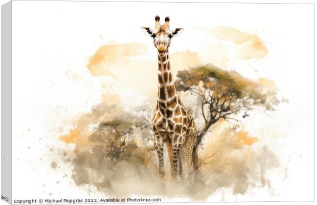 Watercolor painting of a giraffe on a white background. Canvas Print by Michael Piepgras