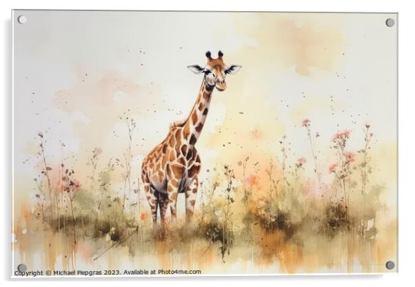 Watercolor painting of a giraffe on a white background. Acrylic by Michael Piepgras