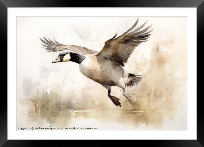 Watercolor painting of a goose on a white background. Framed Mounted Print by Michael Piepgras